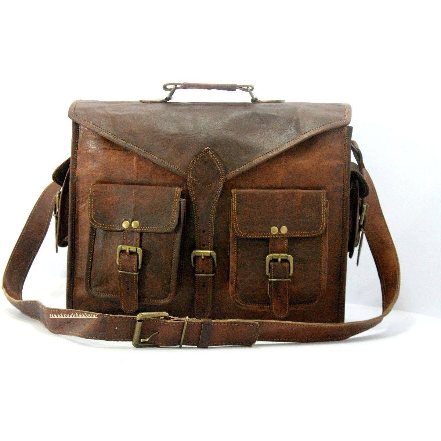 Vintage Brown Leather Office Shoulder Briefcase Bag