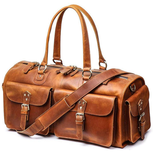 Full Grain Duffel Leather Weekend Travel Bag,