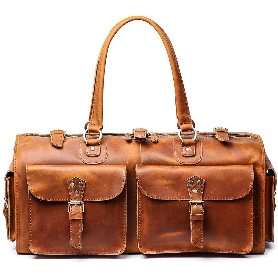 Full Grain Duffel Leather Weekend Travel Bag,