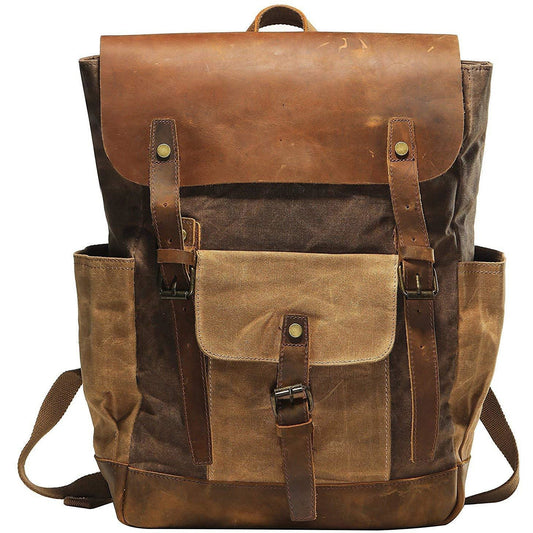 Vintage Canvas Waxed Leather Backpack w/Laptop Storage