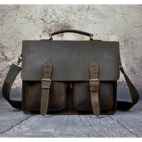 Men's Crazy Horse Leather Retro Designer Business Briefcase